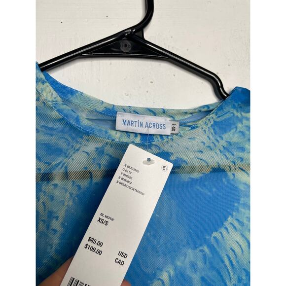 NEW Martin Across Urban Outfitters Sheer Cropped Top Size XS/S Blue - Picture 2 of 4
